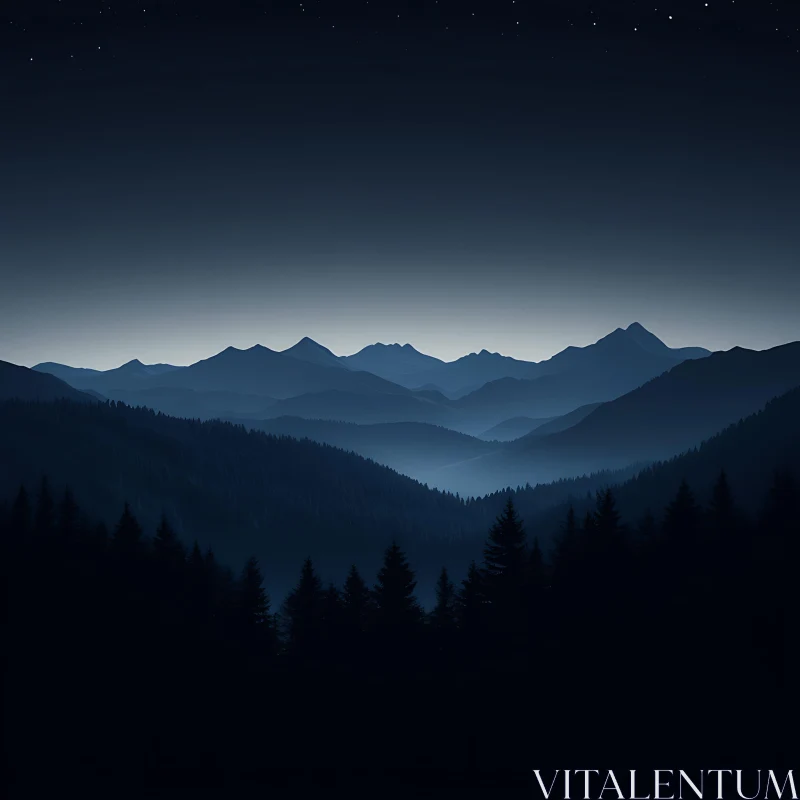 AI ART Blue Mountains Under Starry Sky