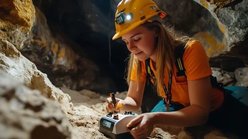 Female Scientist in Cave