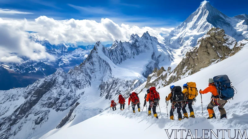 Climbers Ascending Snow Mountain AI Image