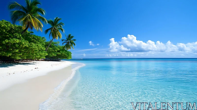 AI ART Idyllic Beach Scene with Palm Trees