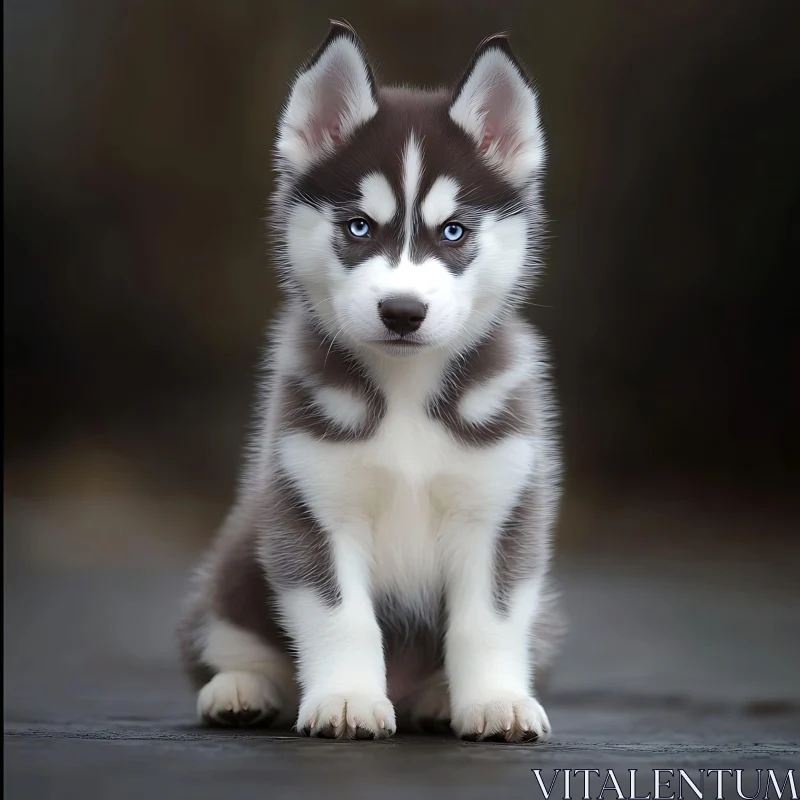 Cute Husky Pup Gazing AI Image