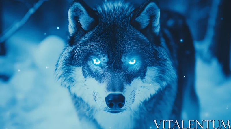 Intense Wolf Portrait with Glowing Eyes AI Image