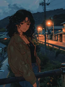 Curly-Haired Anime Character at Night