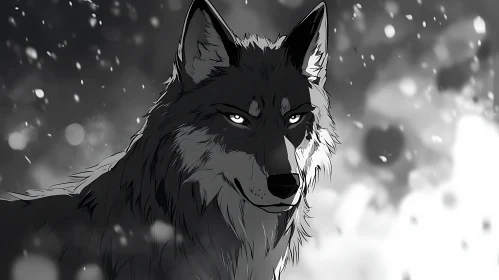 Monochrome Wolf in Winter Snowfall