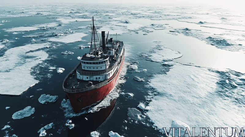 AI ART Polar Exploration Ship Among Icebergs