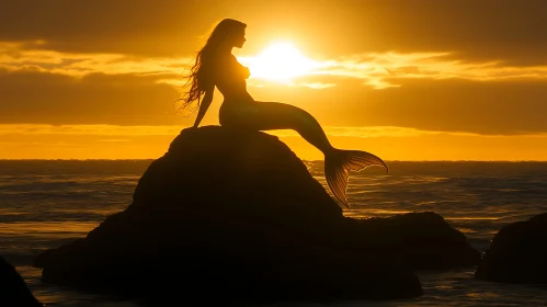 Golden Hour Mermaid on Coastal Rocks