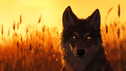 Wolf in Sunset Illustration