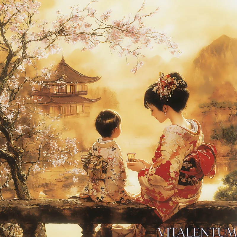 AI ART Japanese Serenity: A Mother's Love