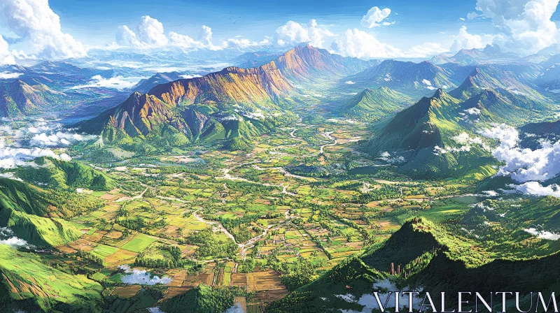 AI ART Lush Valley Surrounded by Mountains