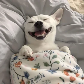 Content Dog in Cozy Bed Setting