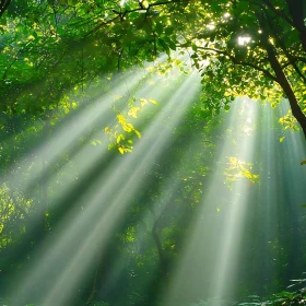 Rays of Light in Green Forest