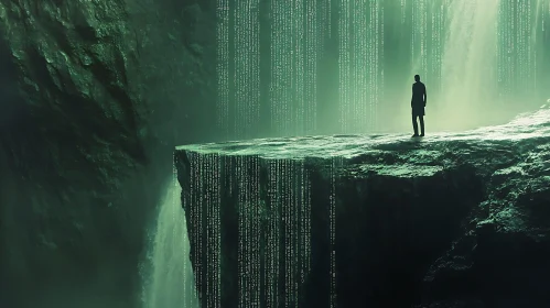 Silhouette on Digital Waterfall