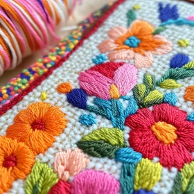 Handmade Floral Embroidery with Bright Colors