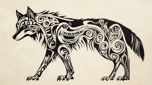 Wolf with Tribal Patterns - Animal Art