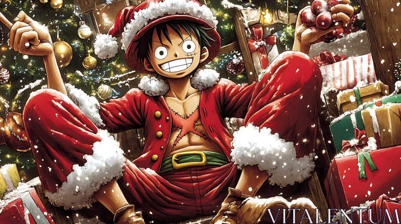 Festive Anime Santa with Christmas Decorations AI Image