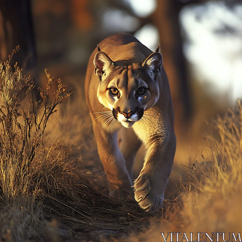 Puma Approaching in Golden Light AI Image