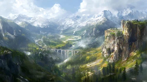 Serene Mountain Landscape Painting