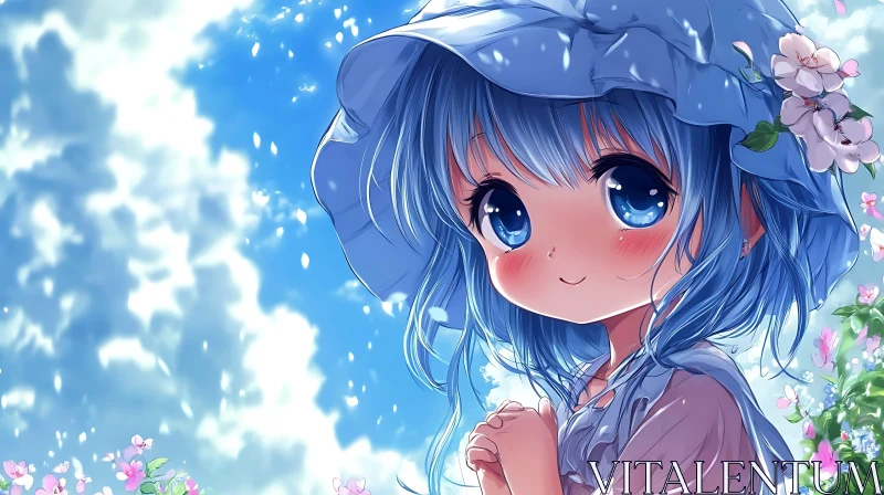 AI ART Serene Blue-Haired Anime Girl in Bloom