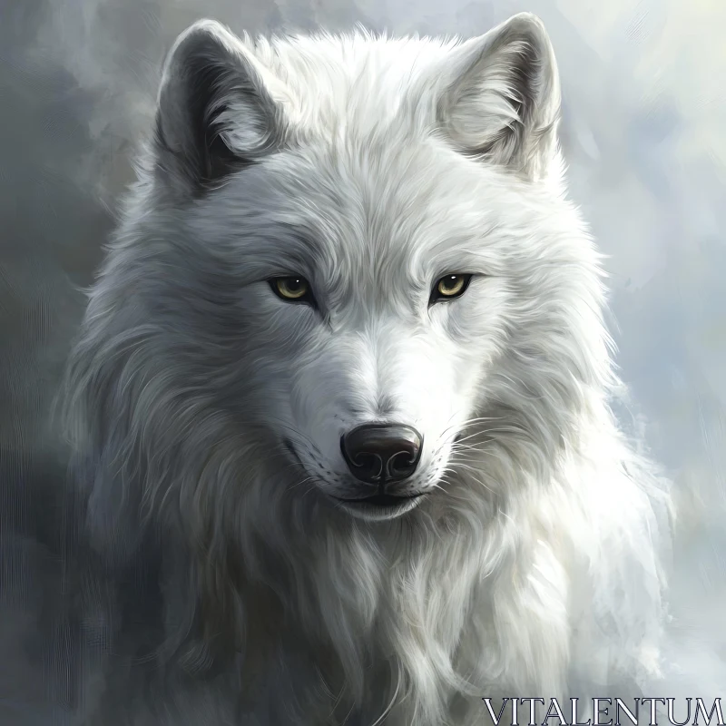 Serene White Wolf Gaze Animal Artwork AI Image