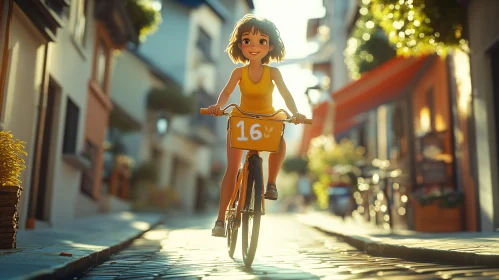 Joyful Anime Character Cycling on Summer Day