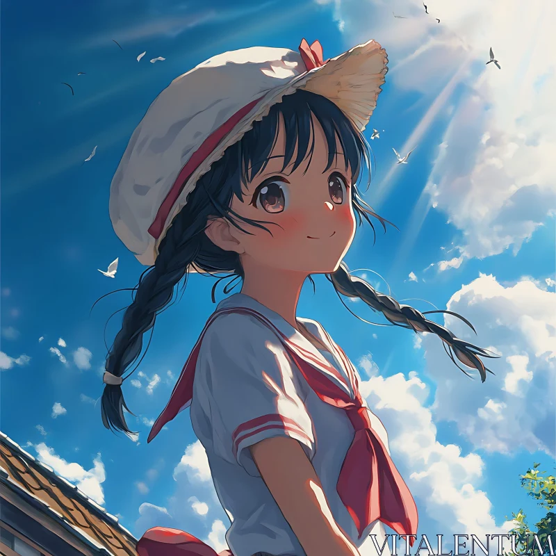 Serene Anime Girl Enjoying Summer Sunshine AI Image