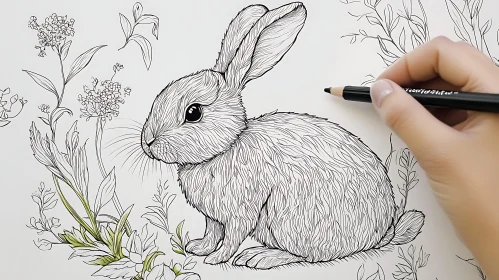 Rabbit in the Garden: A Pencil Art