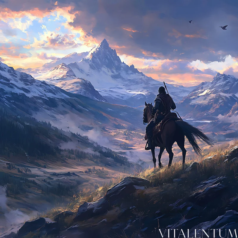 AI ART Lone Rider in Mountainous Landscape