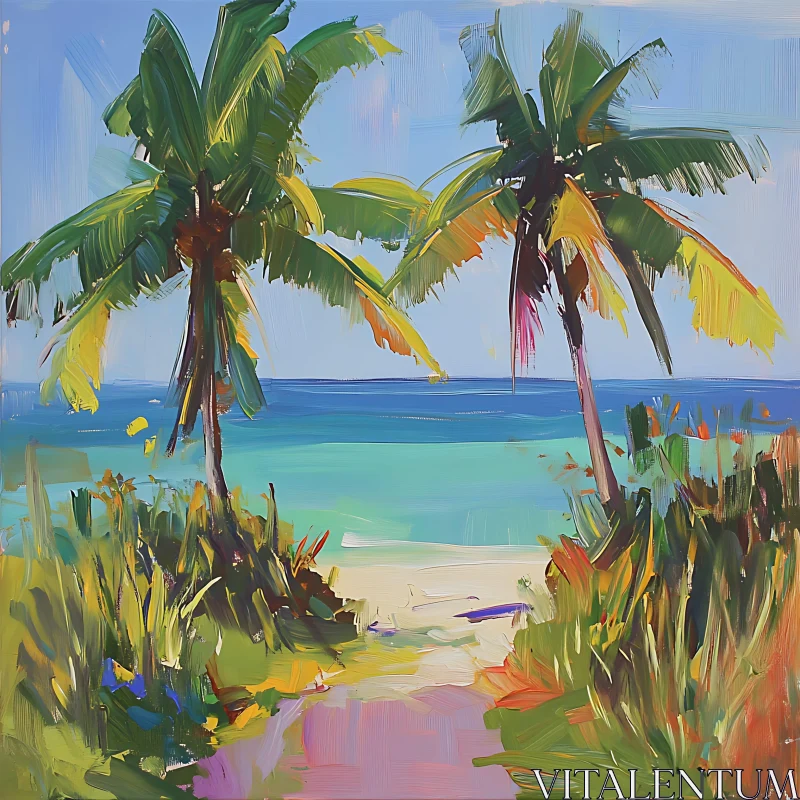AI ART Seaside Palm Paradise Art