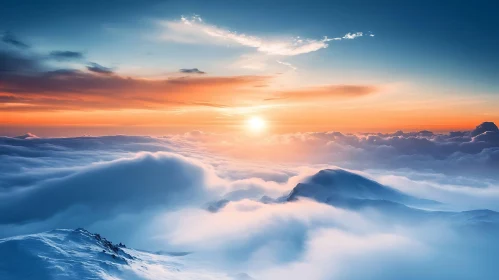 Serene Mountain Sunset Over Cloudscape