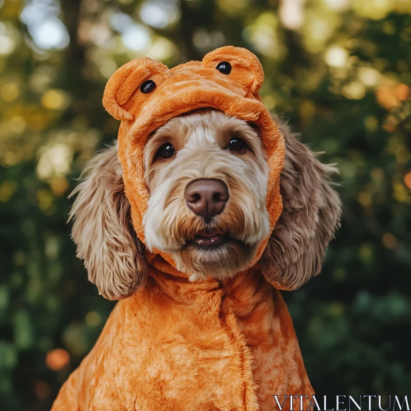 Dog Dressed in Bear Costume in Outdoors AI Image