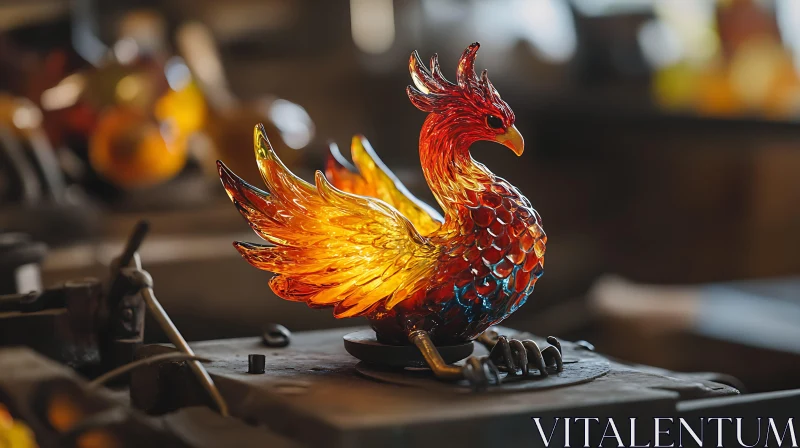 Phoenix Figurine in Blown Glass Art AI Image