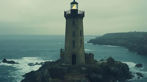 Lighthouse on Rocky Coastline