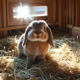 Gentle Bunny Portrait in Hay