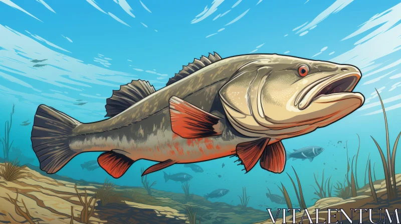 Intricate Bass Fishing Illustration in Graphic Novel Style AI Image