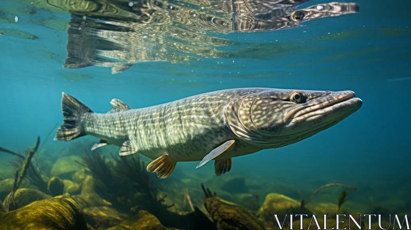Underwater Majesty: Pike Fish in Natural Habitat AI Image