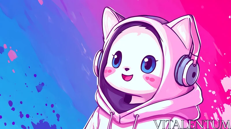 AI ART Cute Anime Cat with Headphones