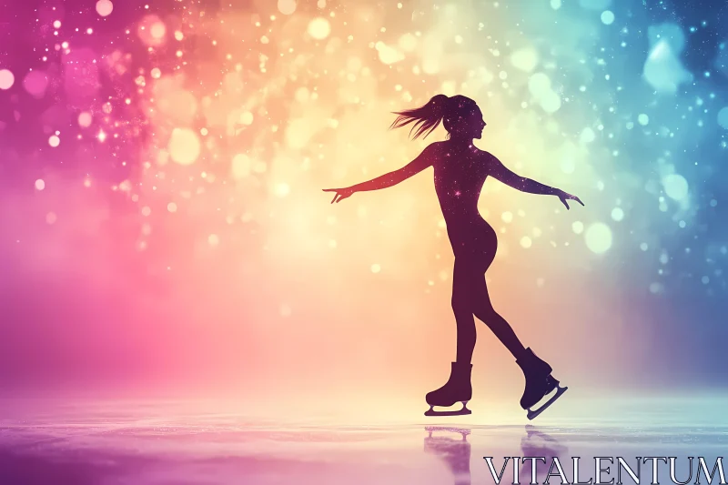 Mesmerizing Silhouette of a Figure Skater Against a Colorful Backdrop AI Generated Picture AI Image