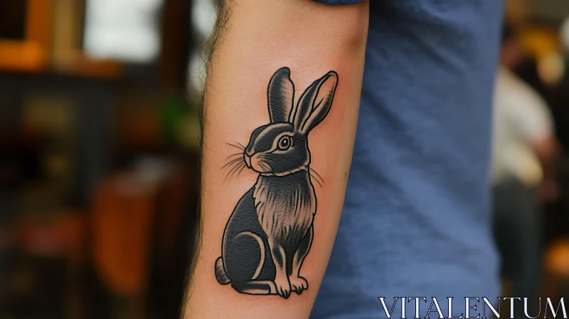 AI ART Monochrome Rabbit Tattoo on Arm