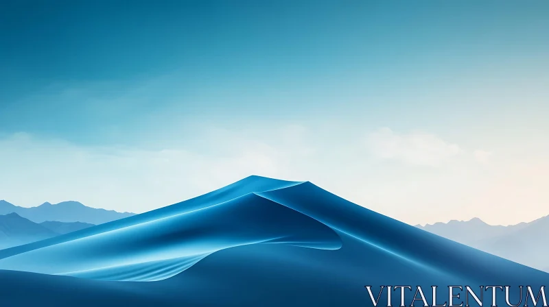 Minimalist Mountainscape in Blue Hues AI Image