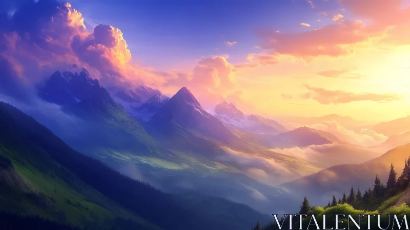 AI ART Sunset Over the Mountains