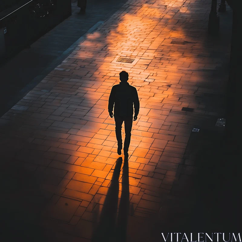 AI ART Person Walking in the Sunset Shadows