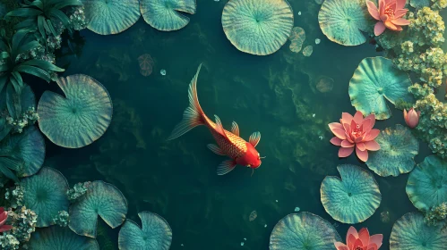 Peaceful Koi and Water Lilies in Nature