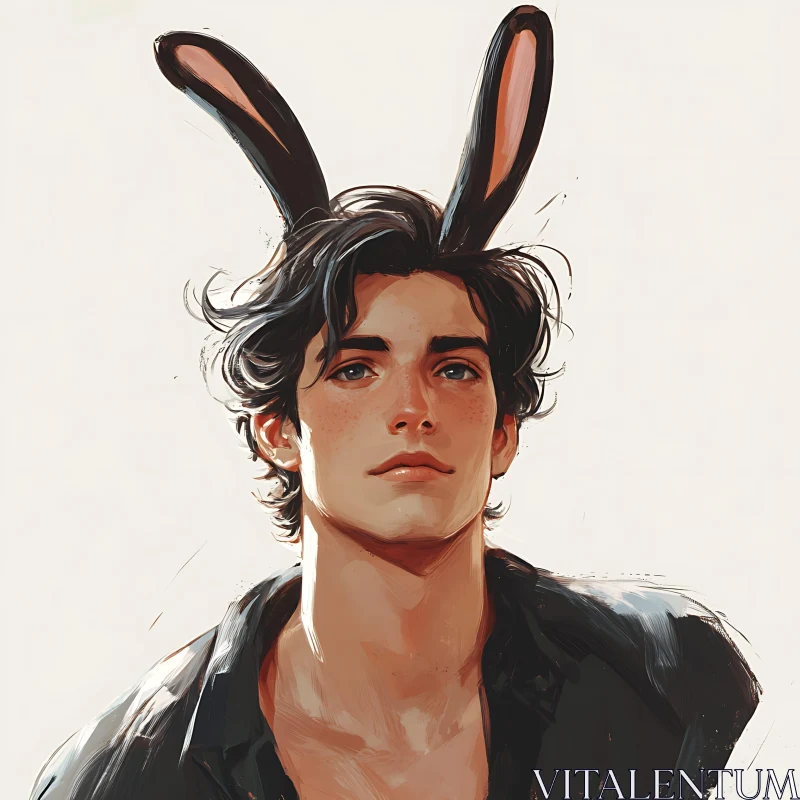 Young Man in Bunny Ears AI Image