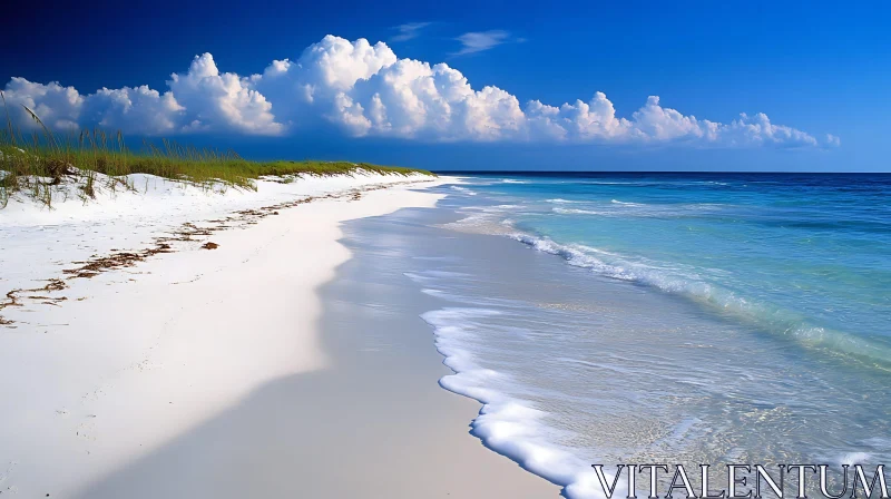 White Sand Beach and Blue Sea AI Image