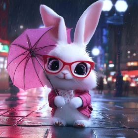 Charming Bunny Portrait in Rainy City