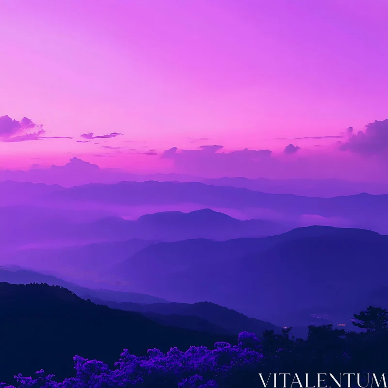 Tranquil Mountain Vista in Purple Hues AI Image