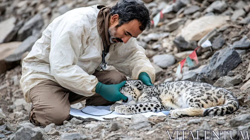 AI ART Veterinarian Examining Snow Leopard