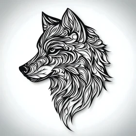 Intricate Wolf Design - Monochrome Art