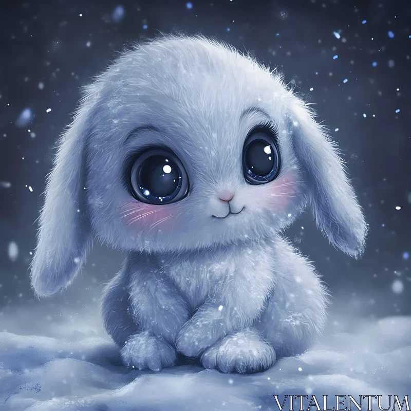 Fluffy Bunny in a Snowy Scene AI Image