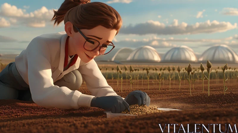 Woman Planting Seeds in a Field AI Image